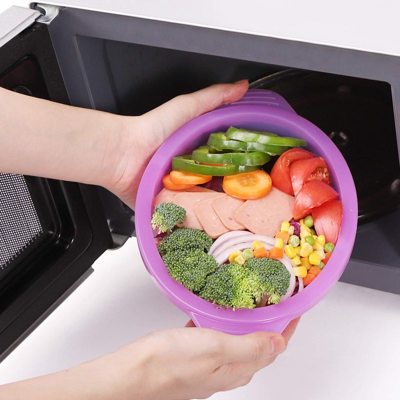 EuChoiz Microwave Steamer Cooker Collapsible Bowl-Silicone Steamer Cookware with Handle Lid for Vegetables Fish Prep Meal Food with Removable Rack BPA Free, Easy to Store, Freezer & Dishwasher Safe, Purple - Image 5
